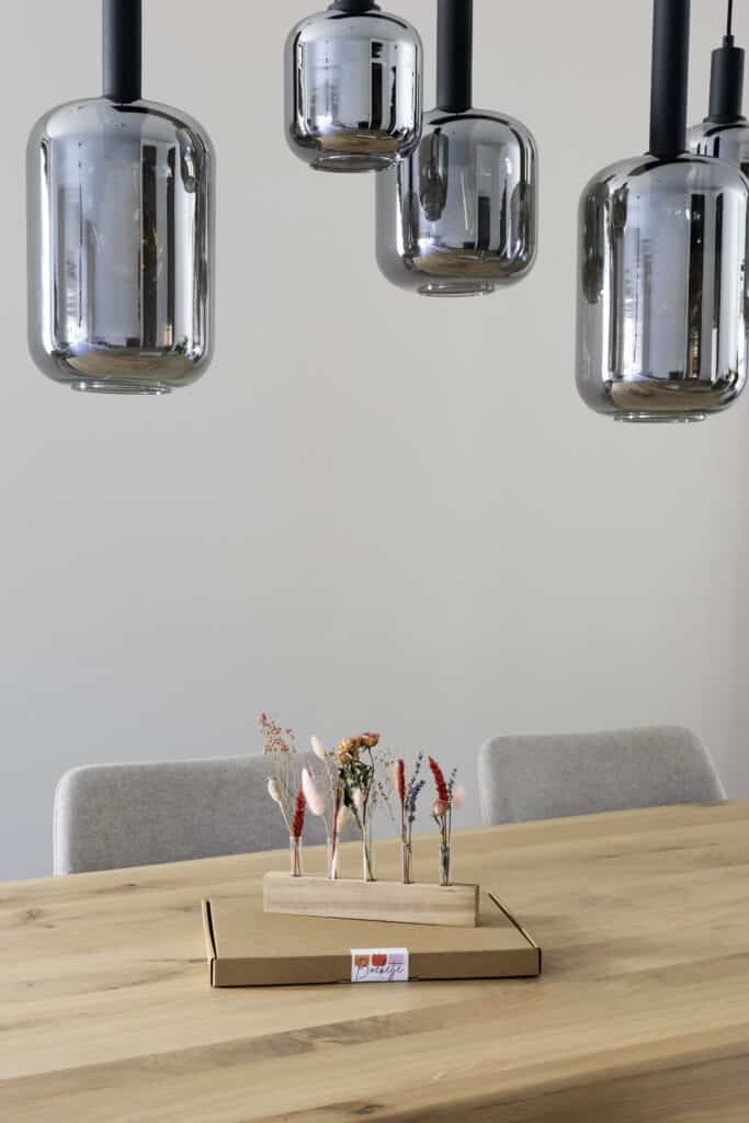 Houten Droogbloemenhouder met Glazen Buisjes